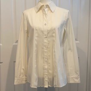 St John cream colored tuxedo pleated blouse